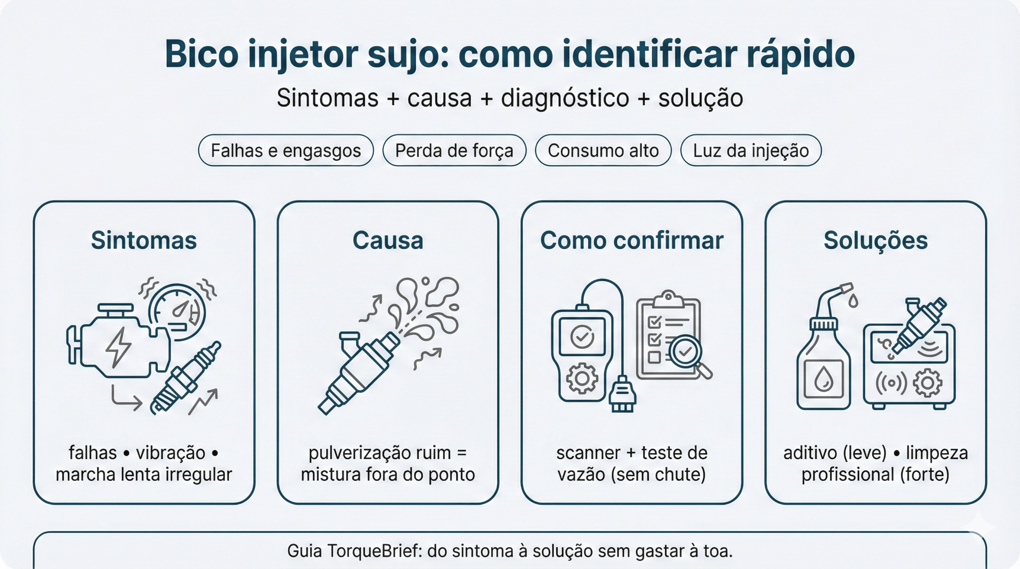 Bico injetor sujo sintomas: 15 sinais, causas e como resolve