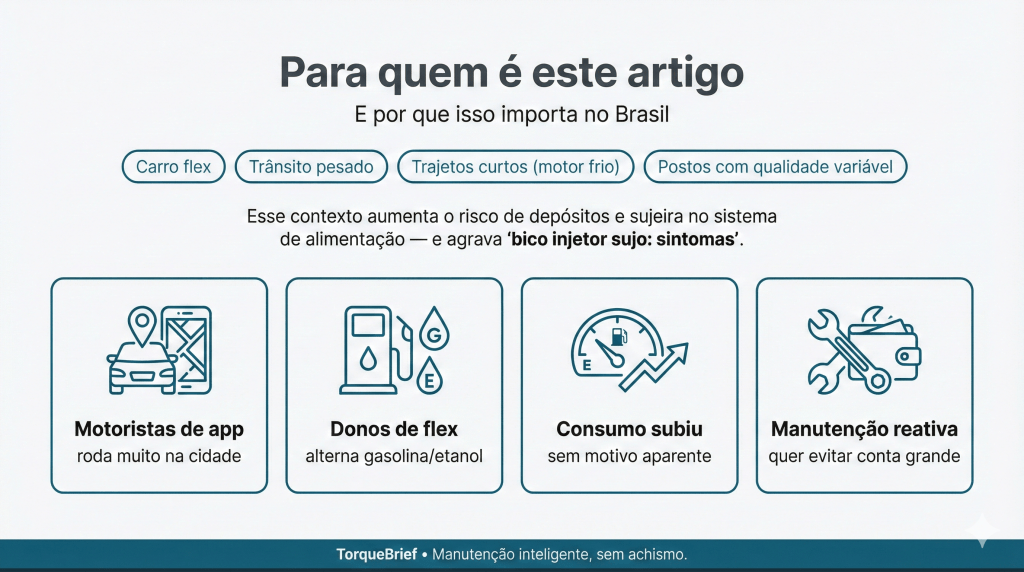Imagem informativa sobre manutenção de veículos flex, com foco em motoristas de aplicativo e donos de carros flex, destacando o aumento do consumo e a necessidade de manutenção reativa.
